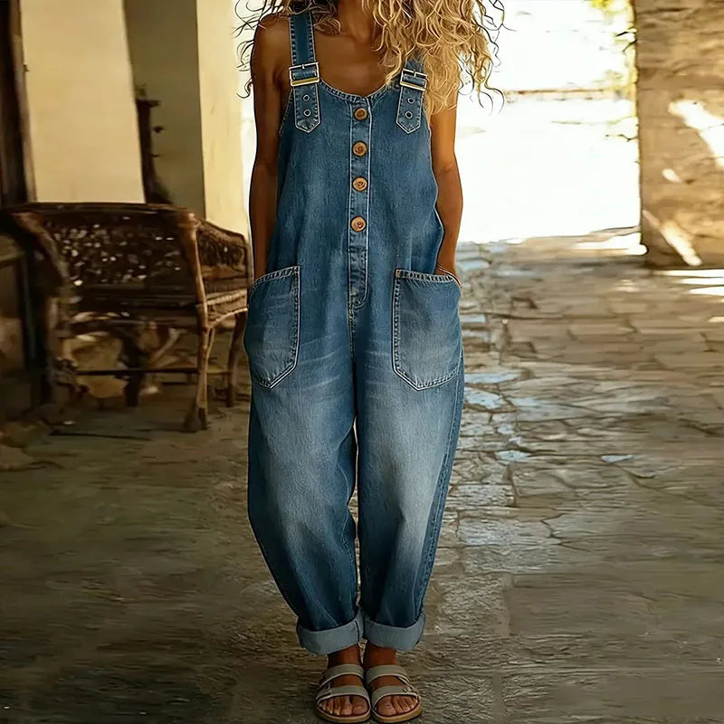 Mae | Salopette en denim vintage avec bretelles réglables