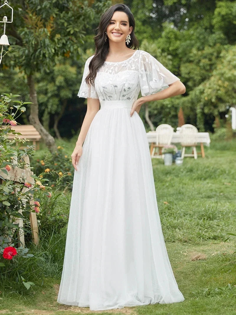 Margot | Robe Maxi à Manches Courtes en Sequins
