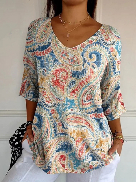 Pull en tricot vintage ethnique à imprimé floral pour femmes