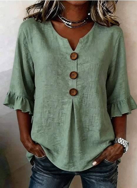 Sophie | Blouse légère en coton-lin avec boutons en bois