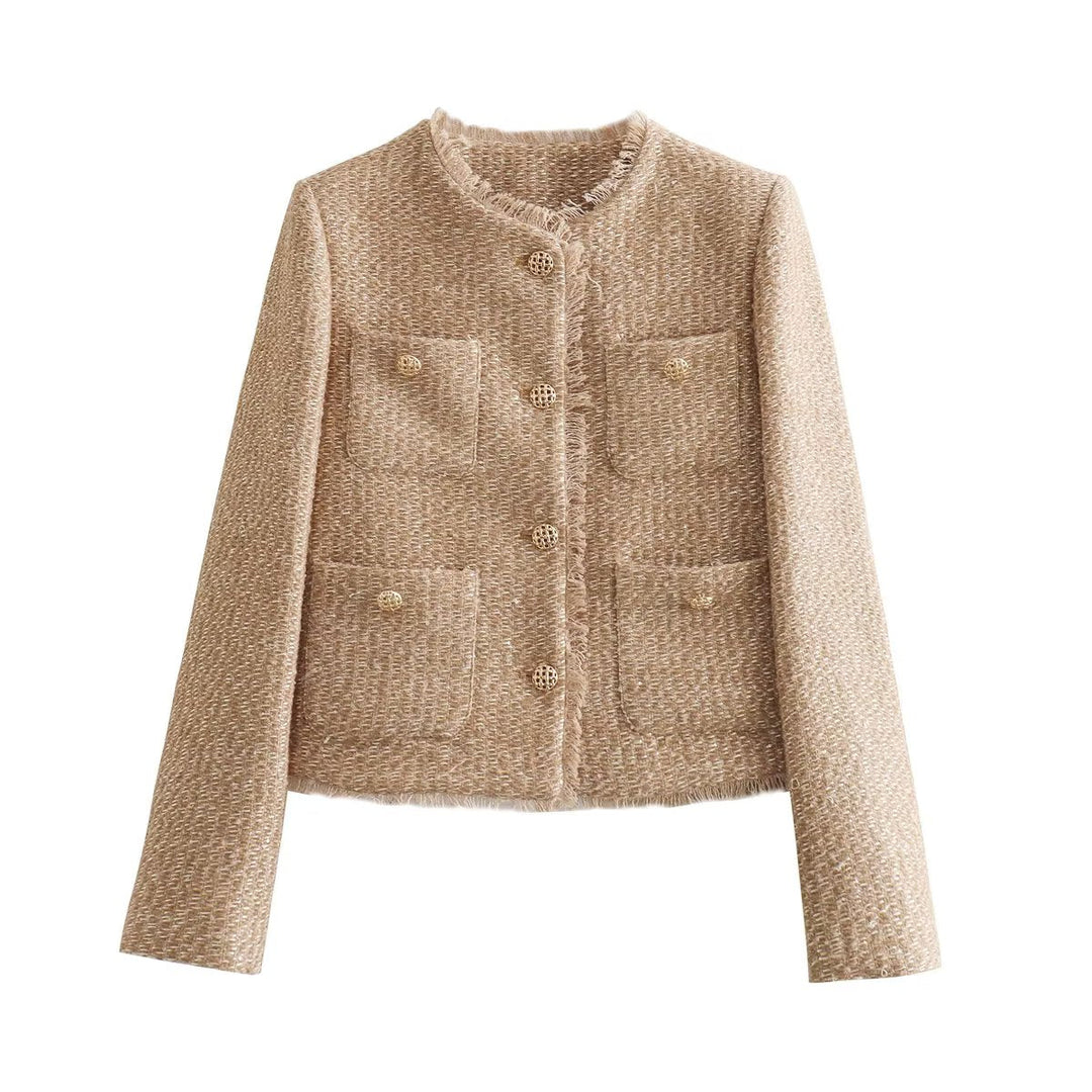 Blazer pour femme – sans col, boutons dorés, quatre poches