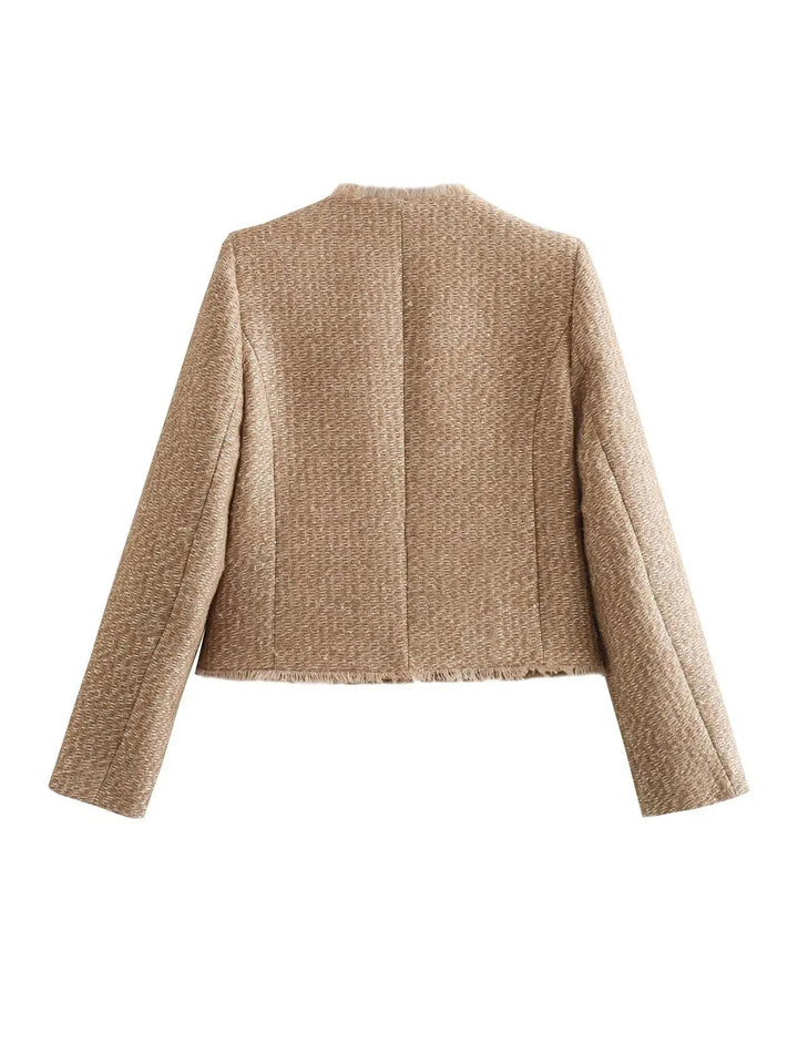 Blazer pour femme – sans col, boutons dorés, quatre poches