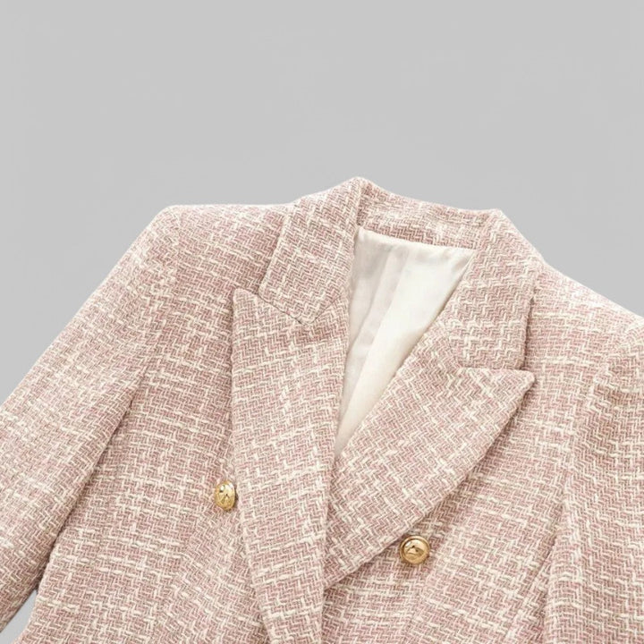 Blazer classique croisé en tweed rose pour femme