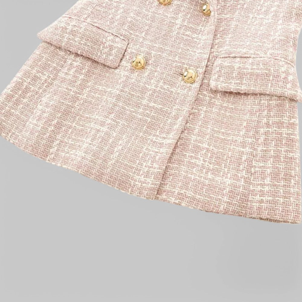 Blazer classique croisé en tweed rose pour femme