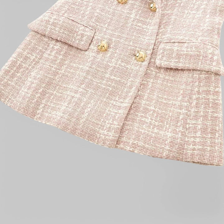 Blazer classique croisé en tweed rose pour femme