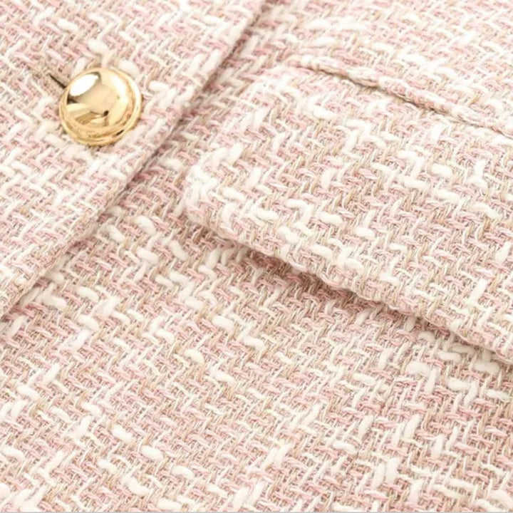 Blazer classique croisé en tweed rose pour femme