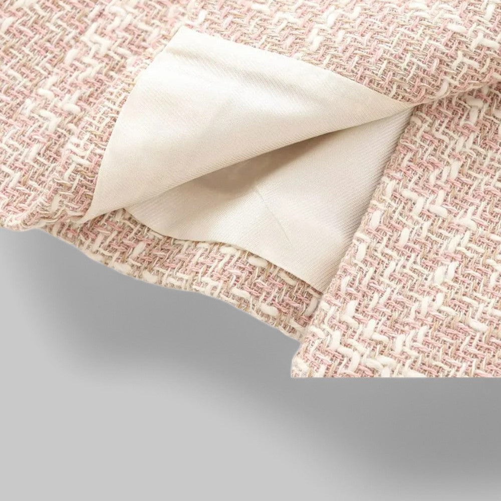 Blazer classique croisé en tweed rose pour femme