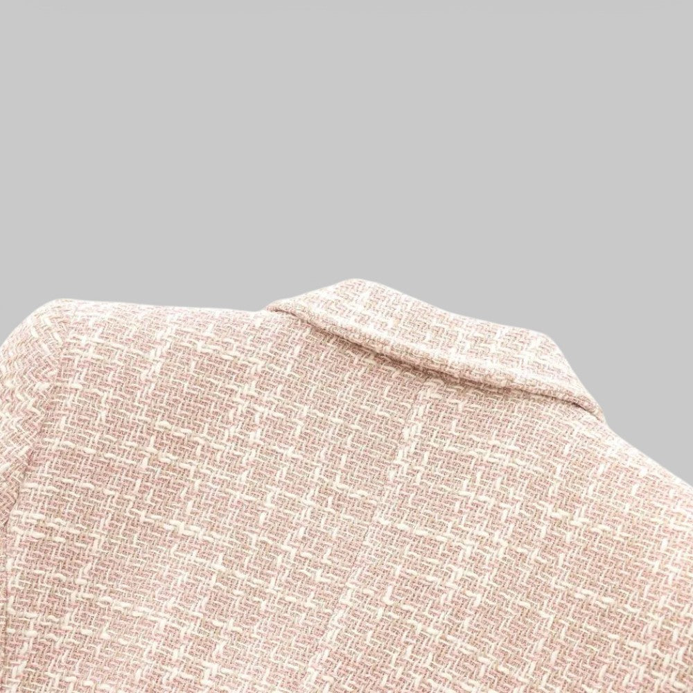 Blazer classique croisé en tweed rose pour femme