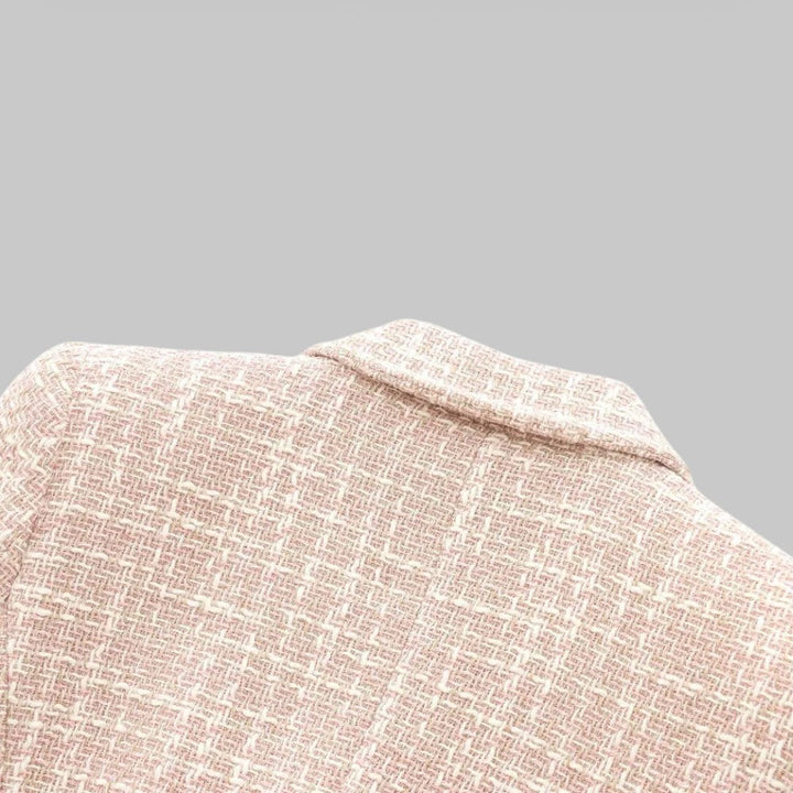 Blazer classique croisé en tweed rose pour femme