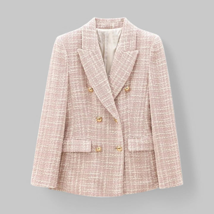 Blazer classique croisé en tweed rose pour femme