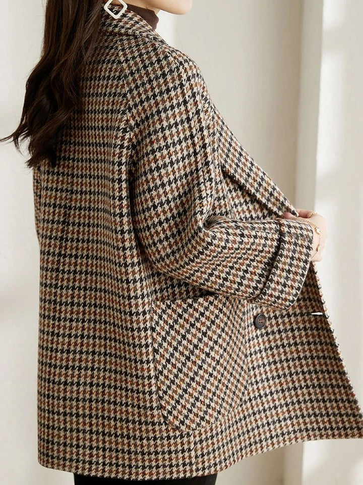 Blazer long à carreaux pour femme – Style classique automne-hiver