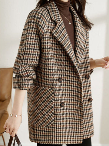 Blazer long à carreaux pour femme – Style classique automne-hiver