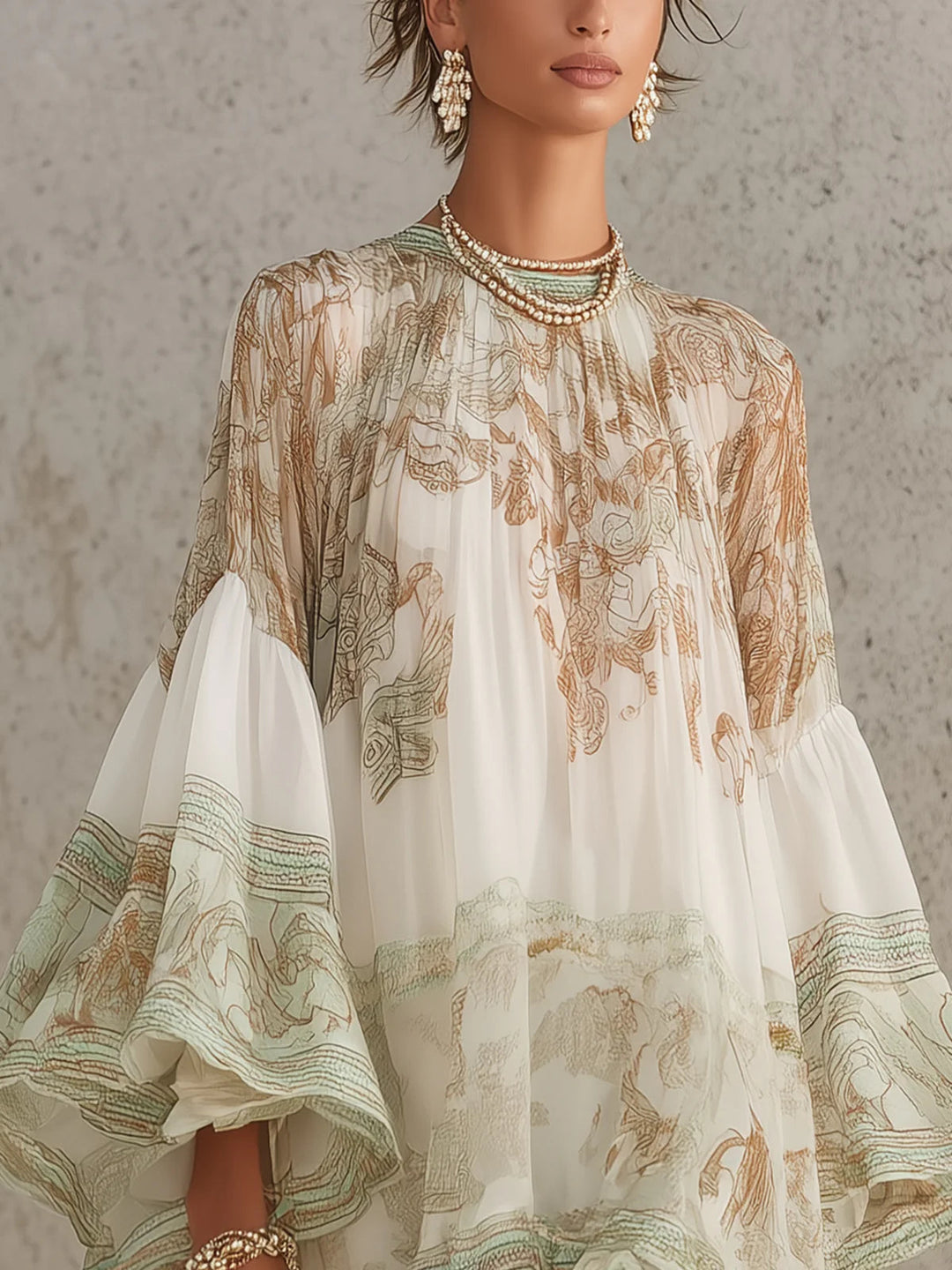 Rosalie | Robe Mini en Mousseline avec Manches Volantes et Ourlet Rayé Vert