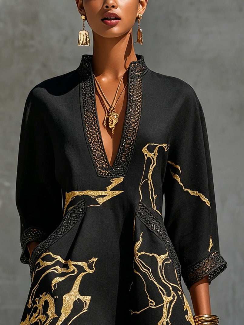 Fortuna | Robe mini noire avec broderies dorées