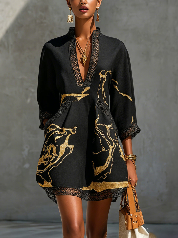 Fortuna | Robe mini noire avec broderies dorées