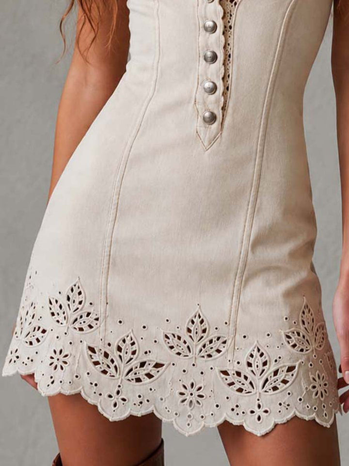 Gabrielle | Robe Mini en Dentelle Ivoire avec Décolleté en V