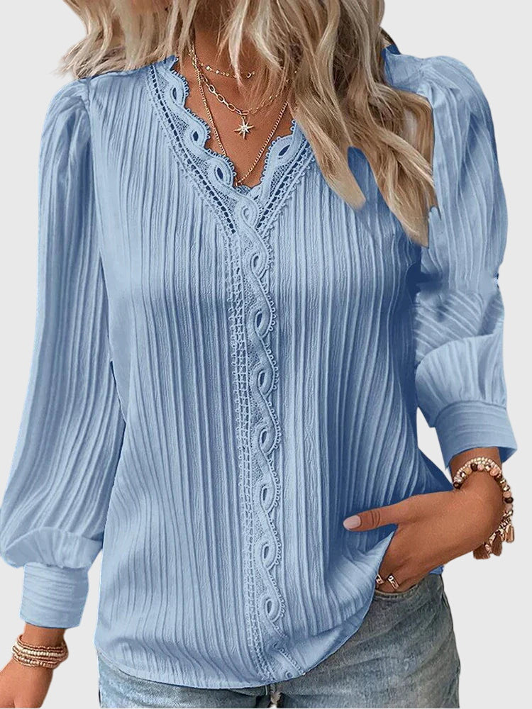 Andrea™ | Blouse élégante à col en V côtelé