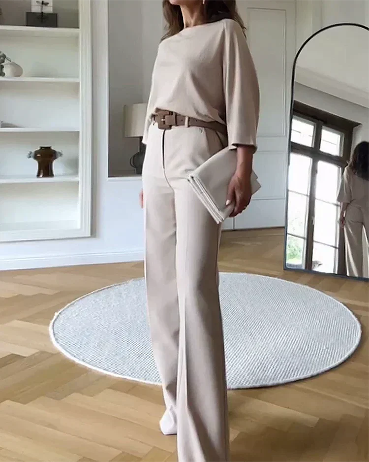 Ensemble à Deux Pièces Confortable Avec Ceinture et Coupe Élégante