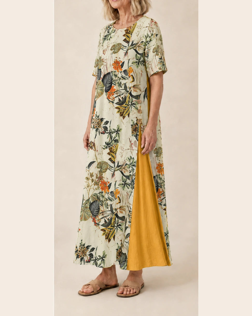 Robe Maurene imprimé floral botanique – vue trois-quarts