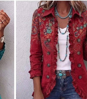 Veste Carlotta bohème paisley à volants