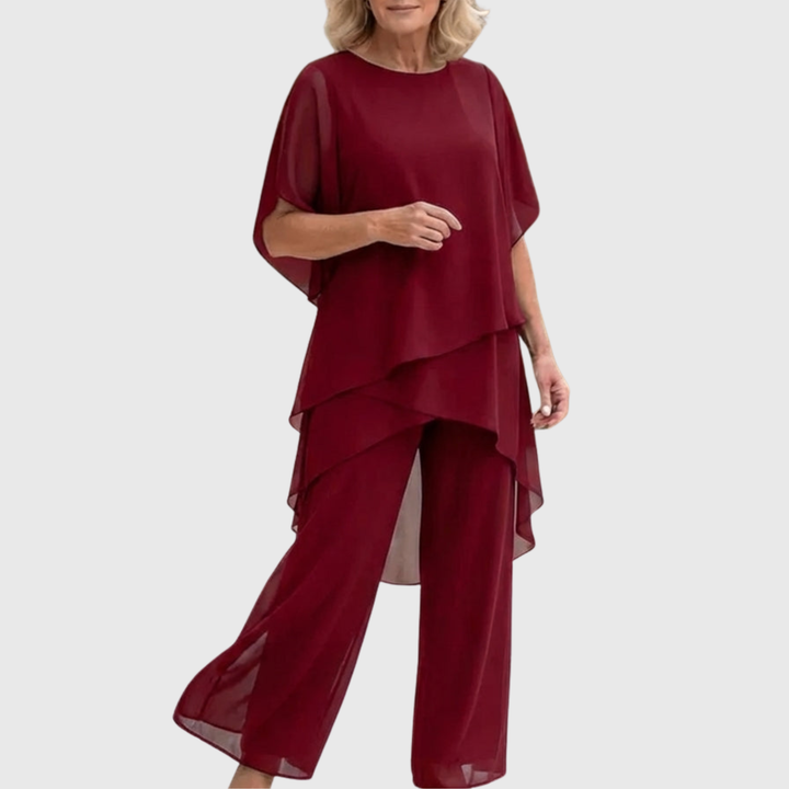 Ensemble Chiara rouge avec pantalon palazzo