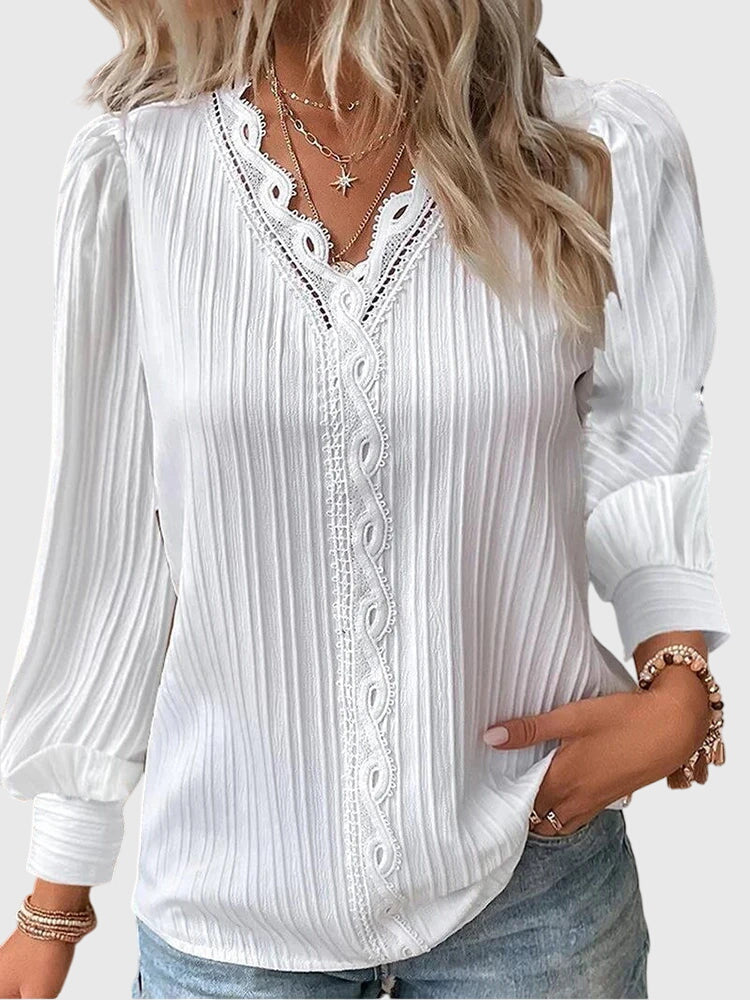 Andrea™ | Blouse élégante à col en V côtelé