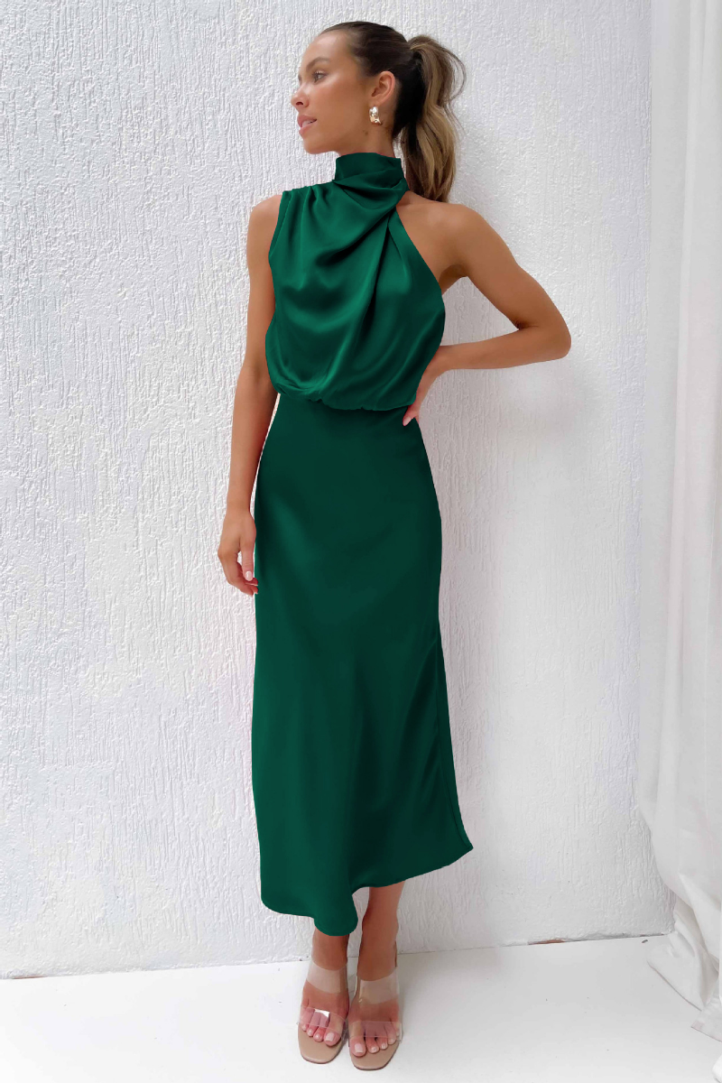 LOVETTE | Robe Maxi Satin Asymétrique à Col Halter