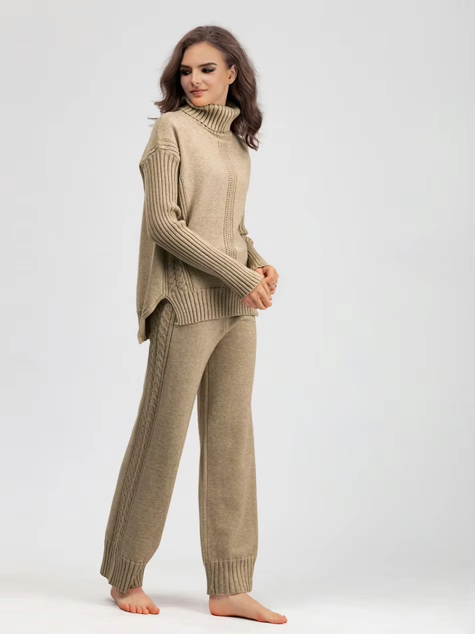 Scarlett™ - Pull à col montant élégant avec ensemble de pantalons amples