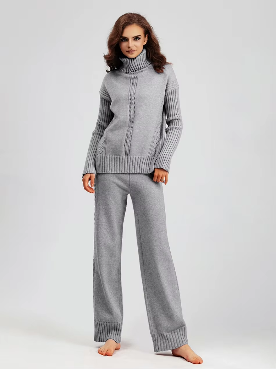 Scarlett™ - Pull à col montant élégant avec ensemble de pantalons amples