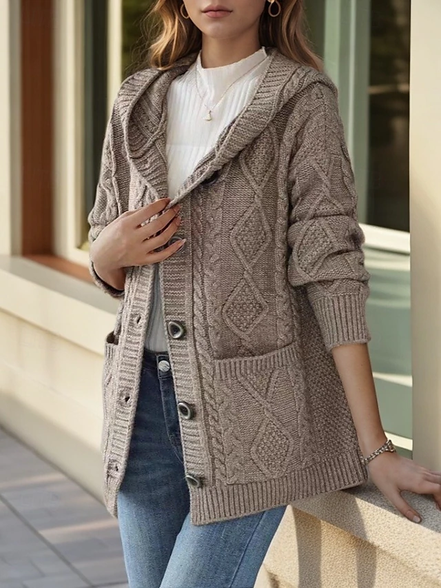 Lina™ - Cardigan Élégant en Maille Diamant