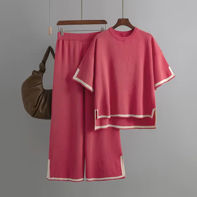 Charlotte™ - Ensemble Élégant en Soie Glacée à Manches Courtes