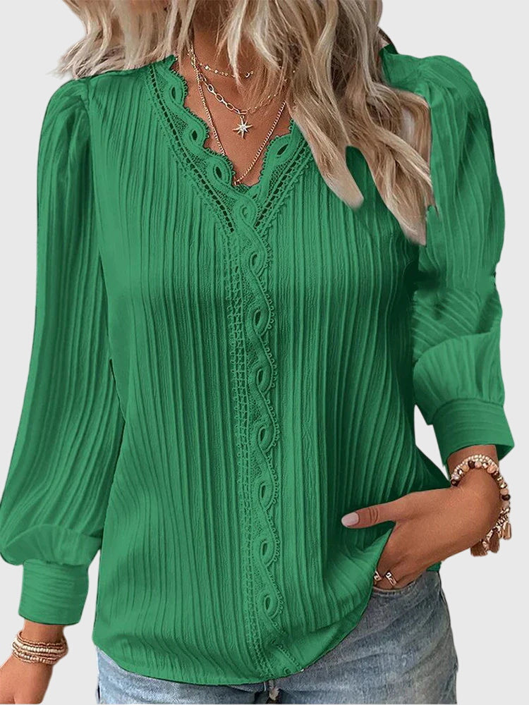 Andrea™ | Blouse élégante à col en V côtelé