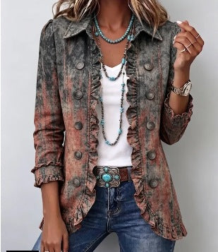 Veste Flavia vintage dégradée texturée à volants