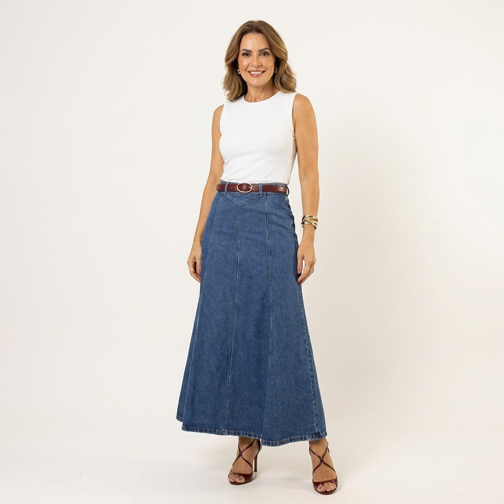 Valentina | Jupe Midi en Jean Taille Haute
