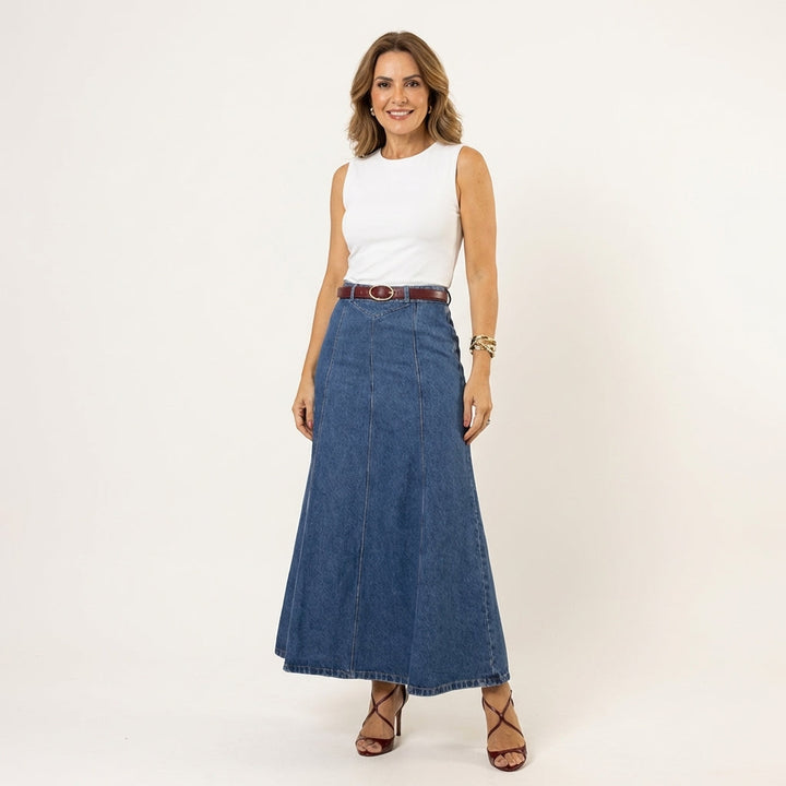 Valentina | Jupe Midi en Jean Taille Haute
