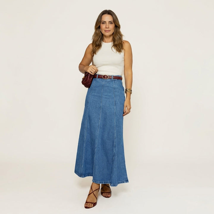 Valentina | Jupe Midi en Jean Taille Haute