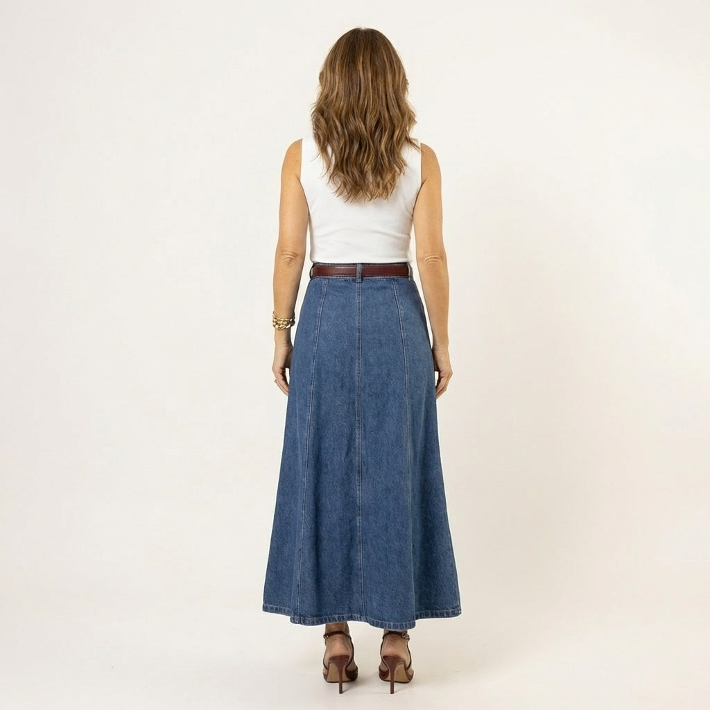 Valentina | Jupe Midi en Jean Taille Haute