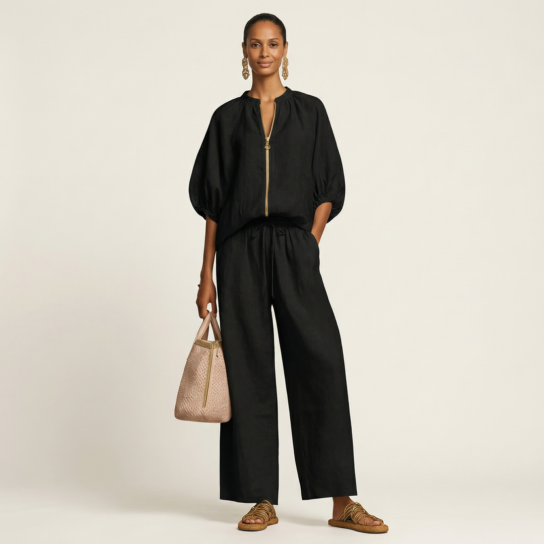 Miriam | Ensemble avec Manches Bouffantes et Fermeture Éclair Frontale 6 couleurs