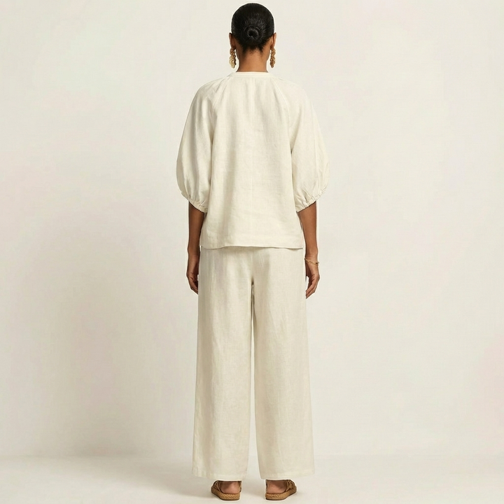 Miriam | Ensemble avec Manches Bouffantes et Fermeture Éclair Frontale 6 couleurs
