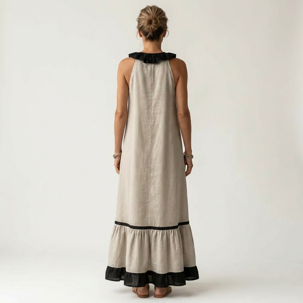 Miranda | Robe Maxi Sans Manches avec Col Volant et Bord Contrasté 7 couleurs