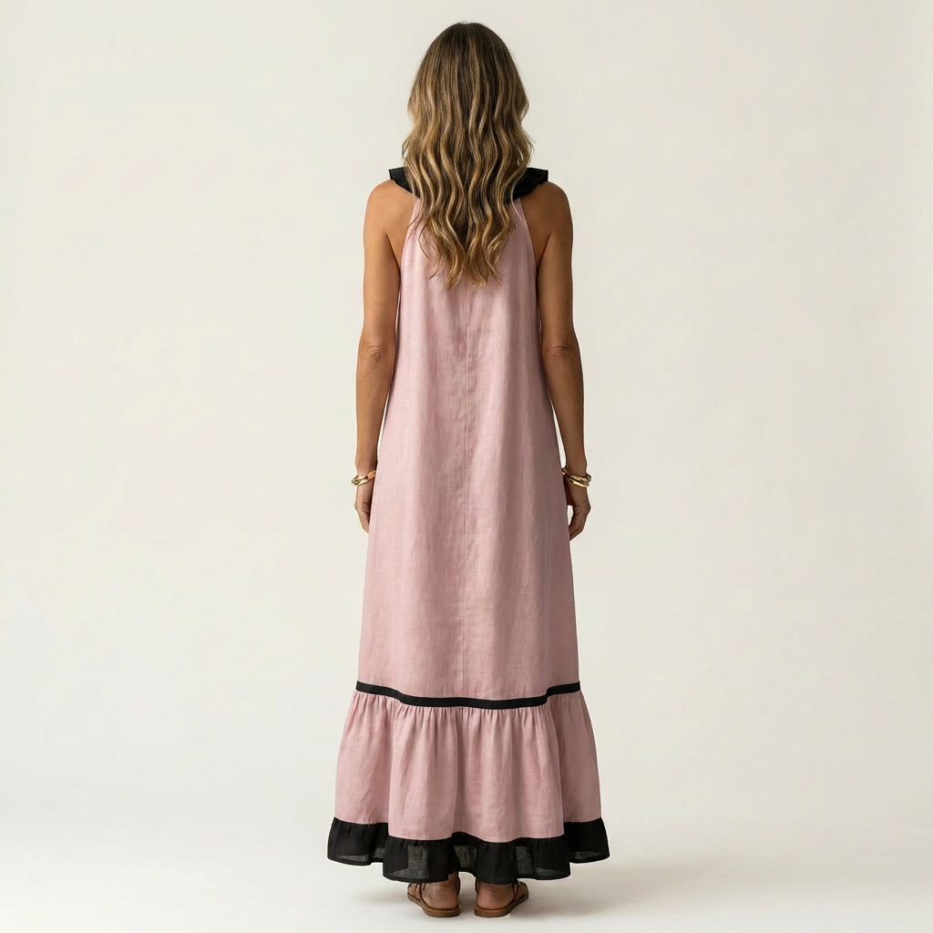 Miranda | Robe Maxi Sans Manches avec Col Volant et Bord Contrasté 7 couleurs