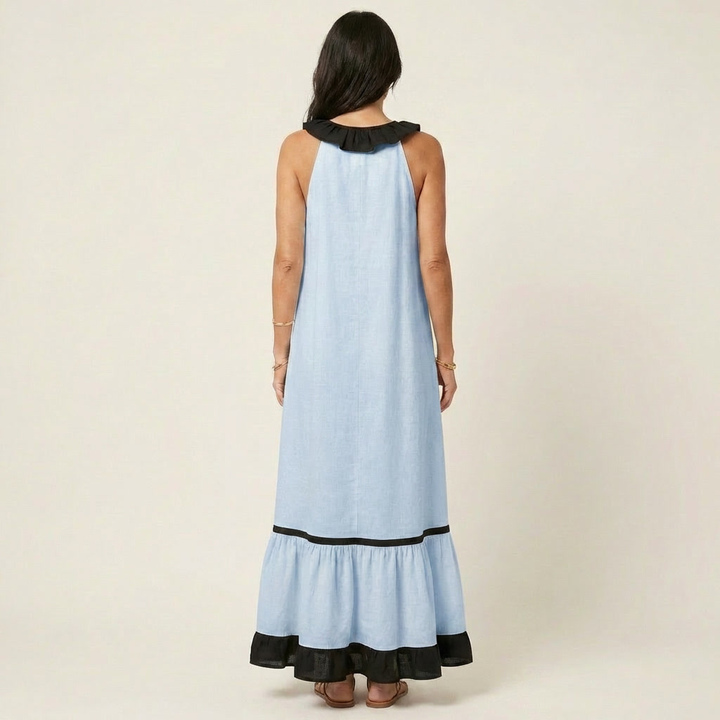 Miranda | Robe Maxi Sans Manches avec Col Volant et Bord Contrasté 7 couleurs