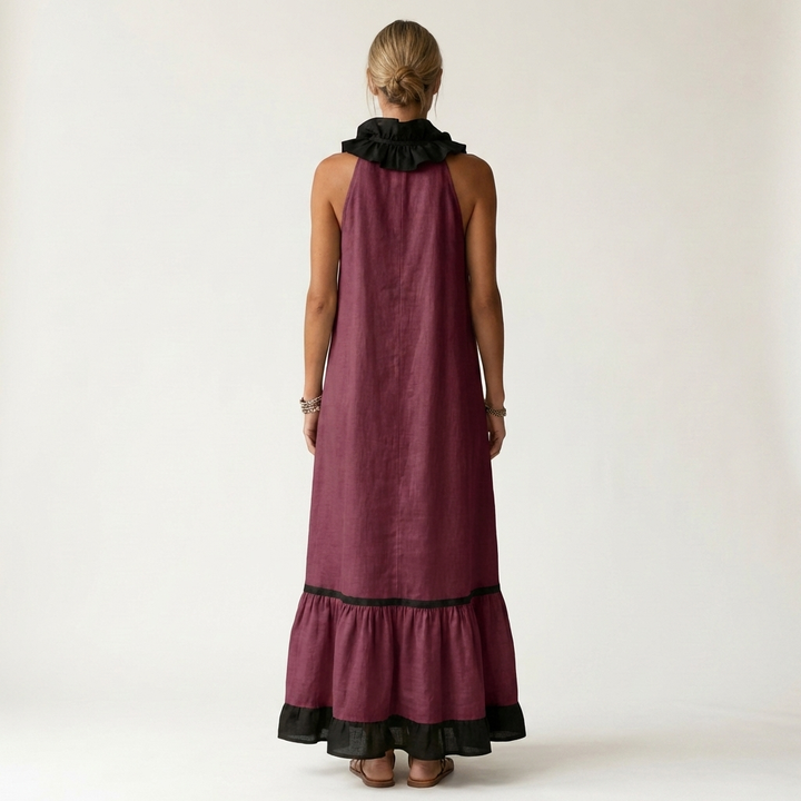 Miranda | Robe Maxi Sans Manches avec Col Volant et Bord Contrasté 7 couleurs