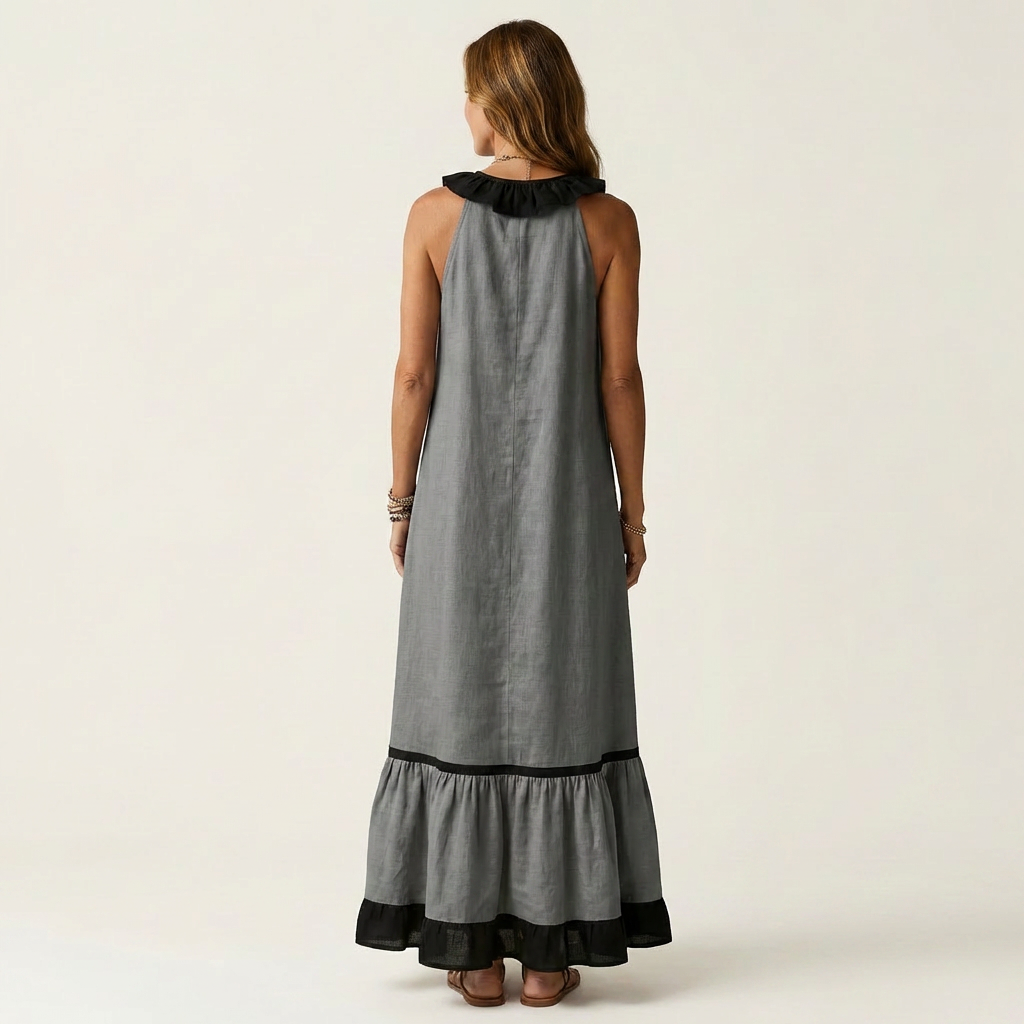 Miranda | Robe Maxi Sans Manches avec Col Volant et Bord Contrasté 7 couleurs
