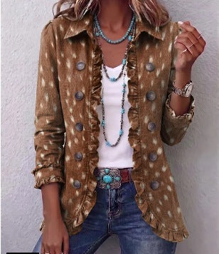 Veste Ilenia bohème imprimé animalier à volants