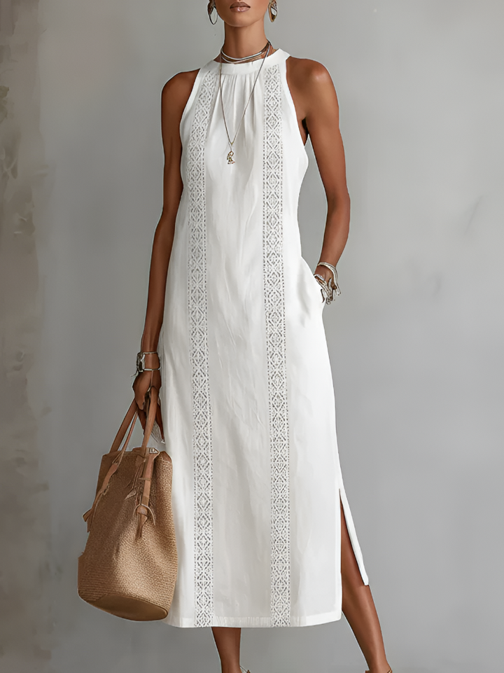 Jimena | Robe Midi en Lin avec Col Mao
