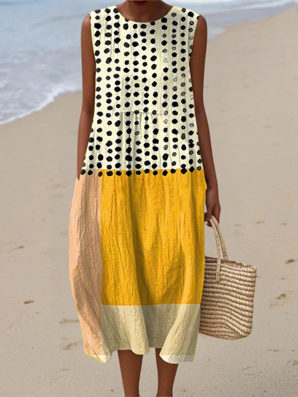 LEAH | Robe midi color block à pois