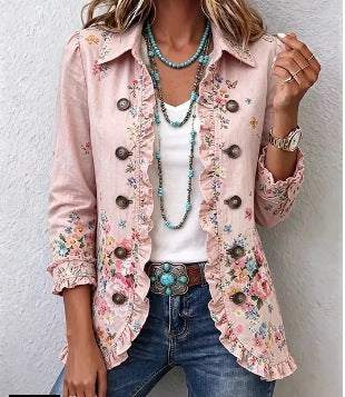 Veste Martina fleurie à volants et boutons