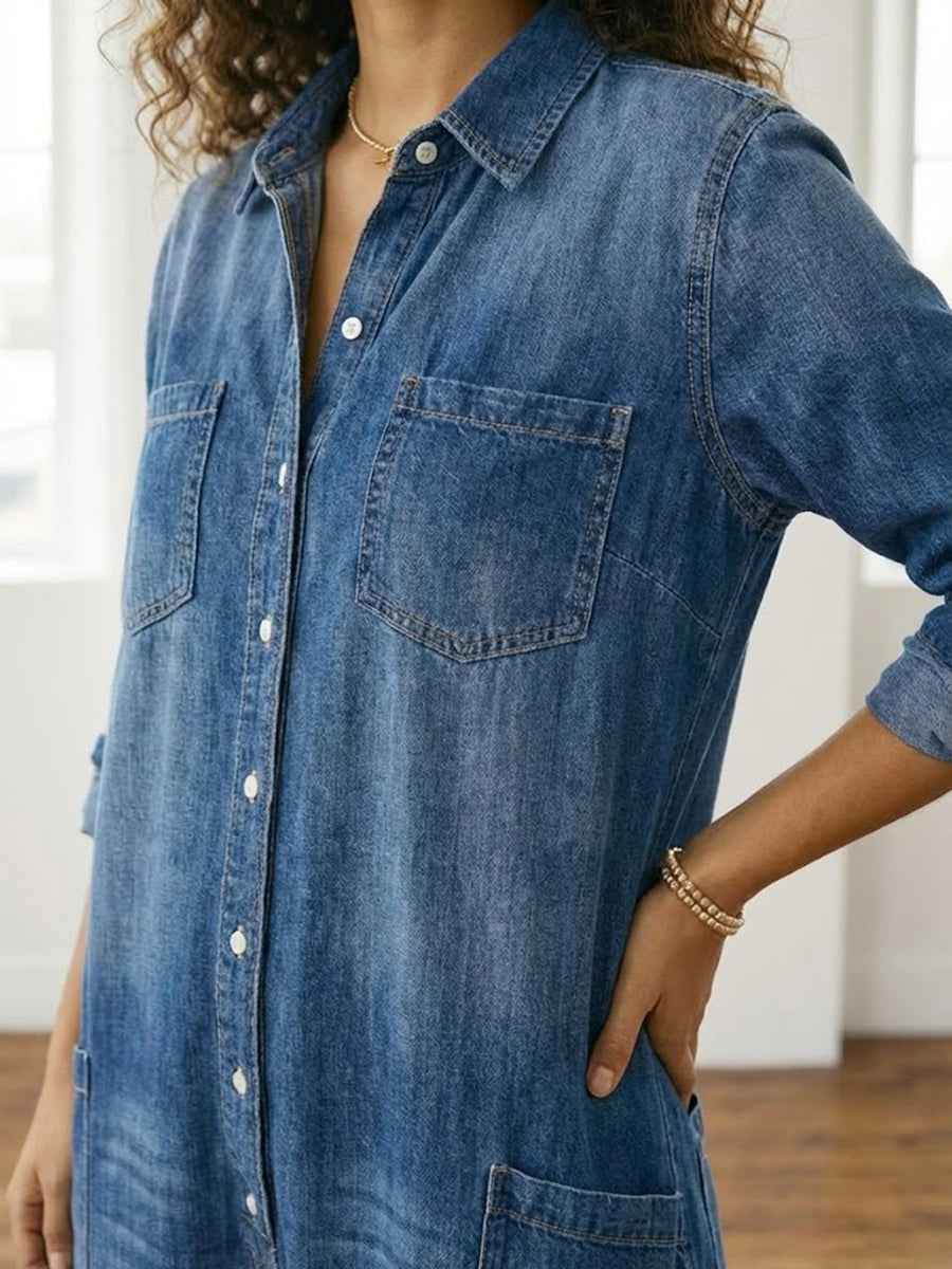Diana | Combinaison vintage en denim coton doux lavé avec boutons