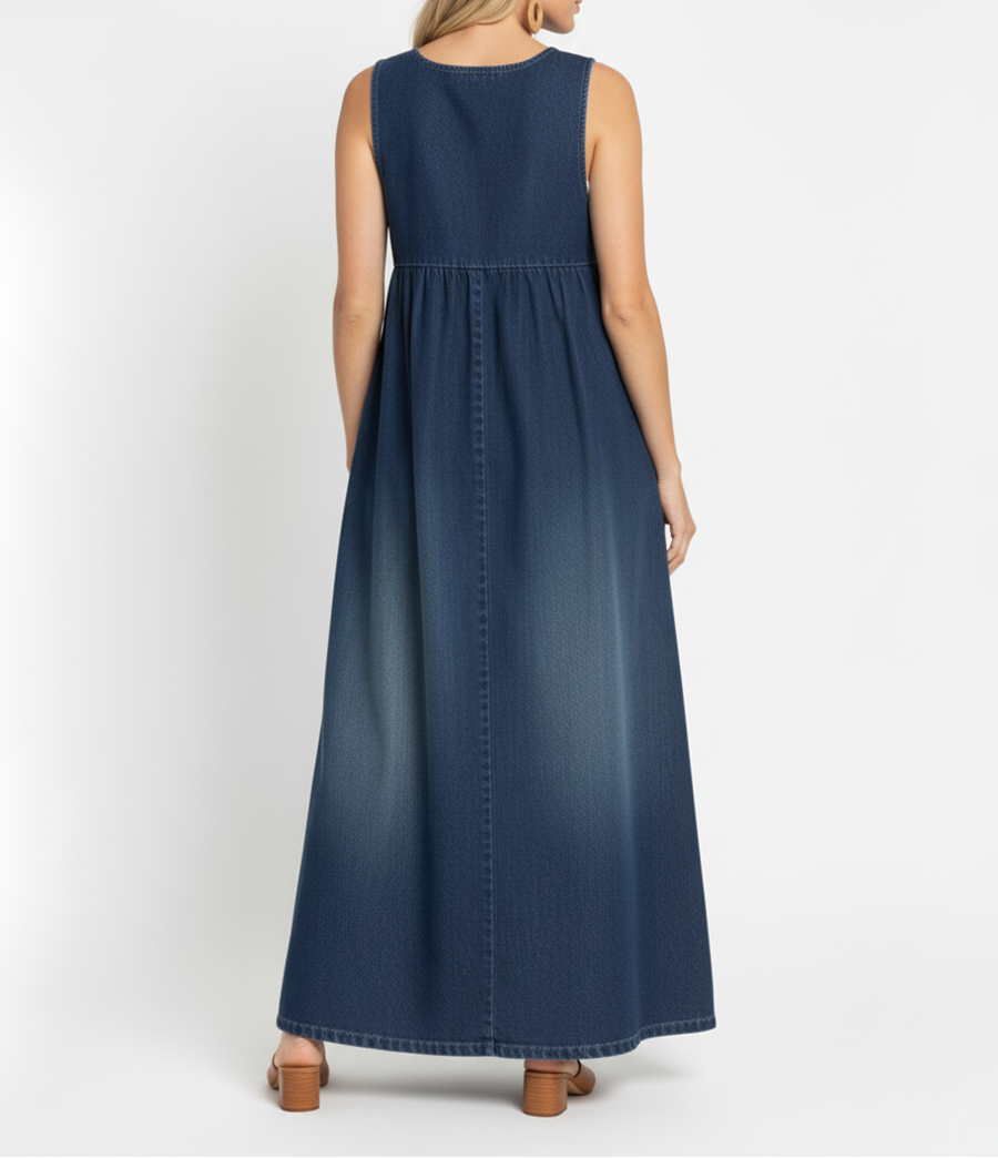 Karen | Robe Longue en Denim Lavé Vintage avec Touche de Coton Doux